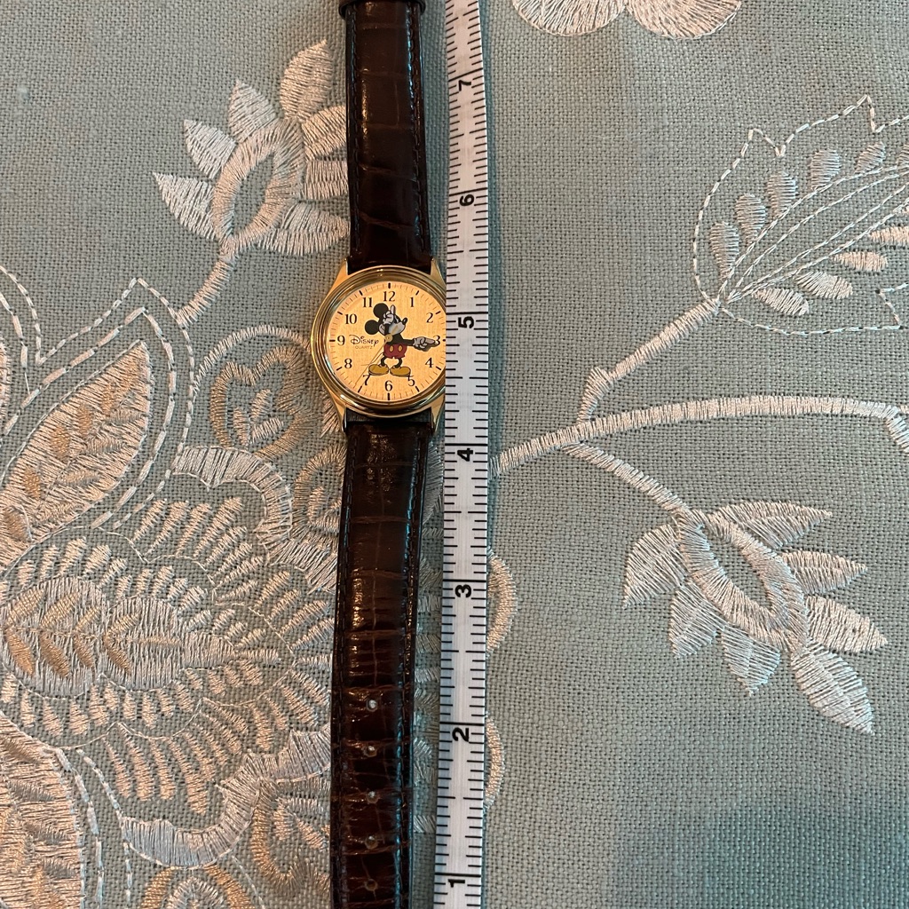 Disney Watch Gold Case With Dark Brown Leather Strap